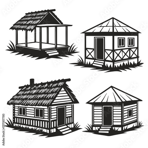 Tropical Hut and Cabin Silhouettes house building