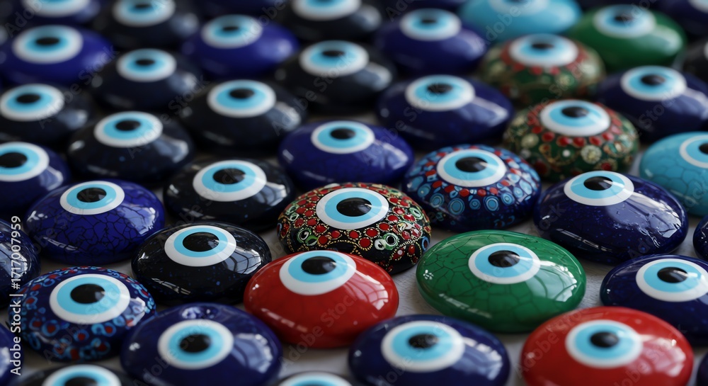Fototapeta premium Blue evil eye charms in various colors