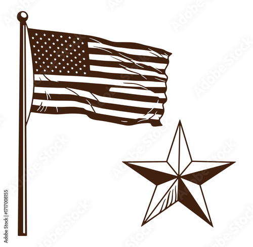 Vector illustration of the american flag with a star in patriotic style for design projects