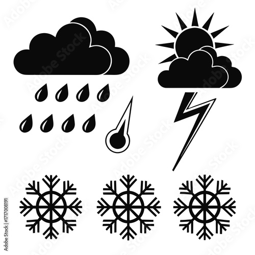 Weather Icons Set With Rain Sun Snow And Thermometer Keywords: weather, icons, set, rain, cloud