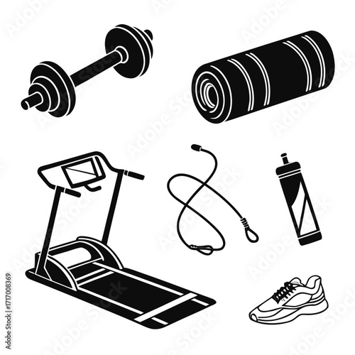 Workout Equipment and Accessories Icons dumbbell weight