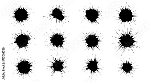 Wallpaper Mural Ink Splatter Set 12 Black Ink Blots, Grunge Texture, Design Elements Torontodigital.ca
