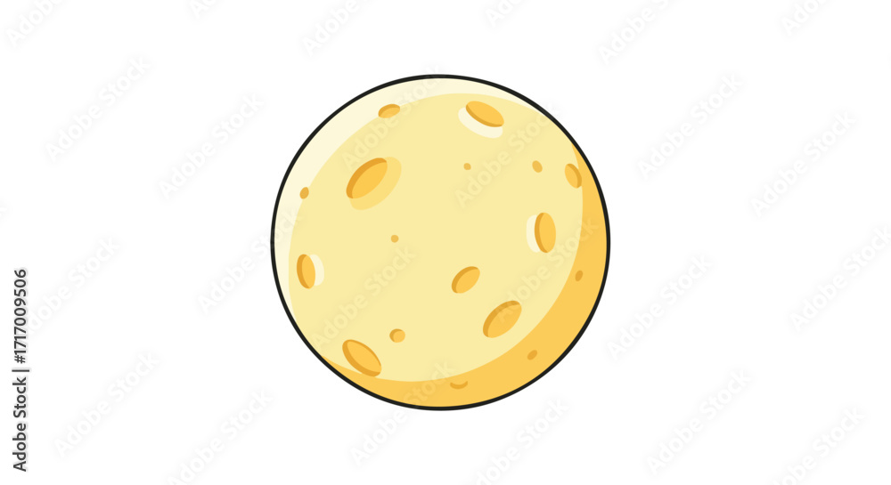 Fototapeta premium Stylized lunar illustration portraying a cheerful, celestial orb with craters on a white backdrop with black outline