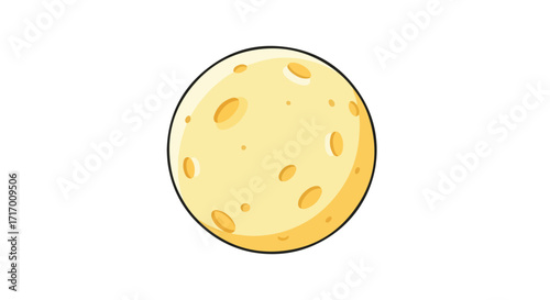 Stylized lunar illustration portraying a cheerful, celestial orb with craters on a white backdrop with black outline