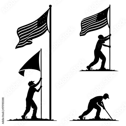 American Flag Raising Silhouettes patriotism