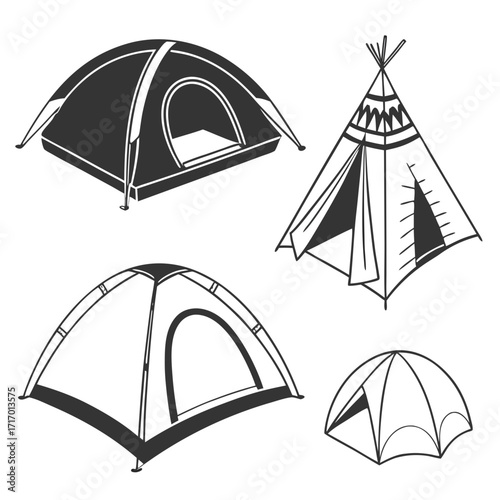 Assorted Camping Tent Silhouettes shelter outdoor