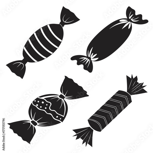 Assorted Wrapped Candy Silhouettes Keywords: candy, sweets, confectionery, treat, sugar, dessert
