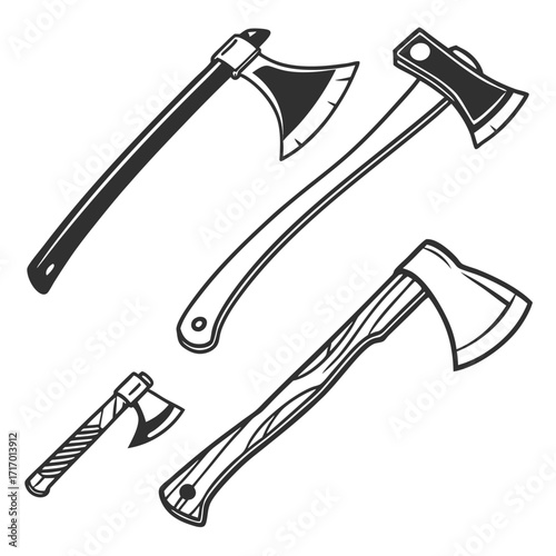 Assortment of Hand Drawn Axes and Hatchets tool weapon