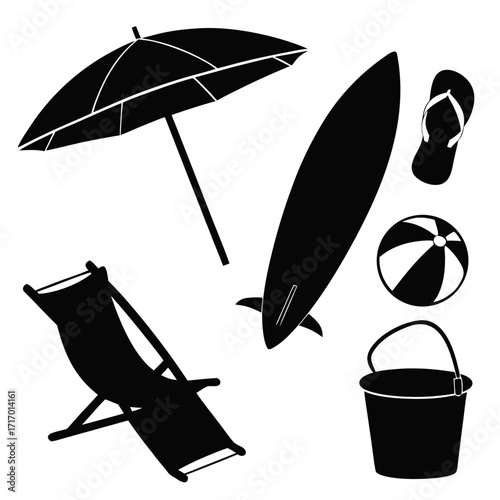 Beach Vacation Items Silhouette Assortment umbrella