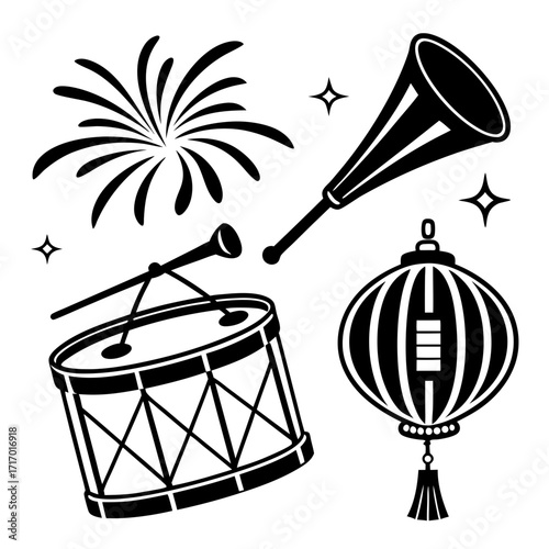 Festive Celebration Icons Drum Firework Horn Lantern