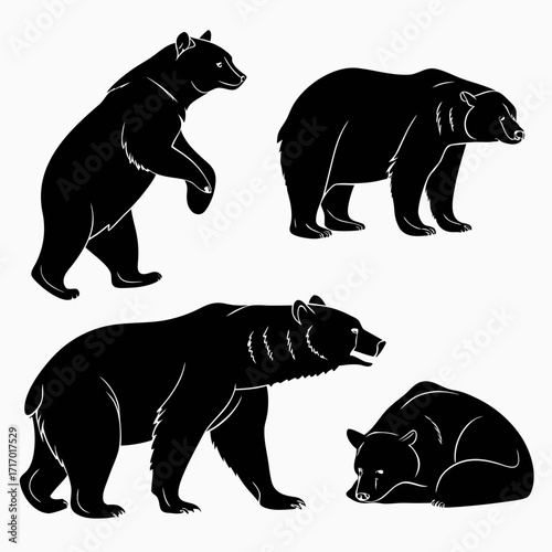 Four Black Bear Silhouettes in Various Poses animal