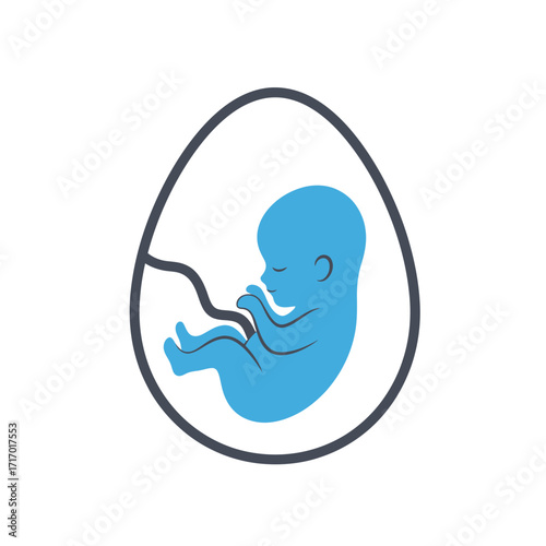 A blue fetus in an egg-shaped amniotic sac, symbolizing new life and development.