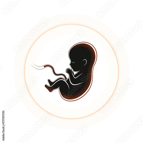 A stylized illustration of a human fetus in the womb, depicted in silhouette with a glowing aura.