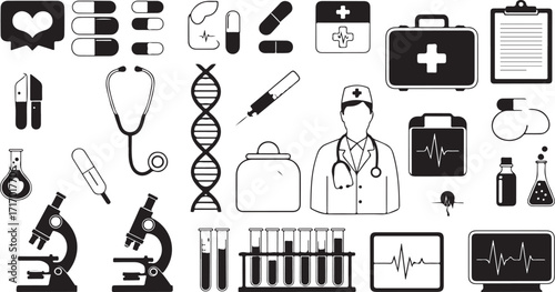 Medical and health care icons set professional design silhouette