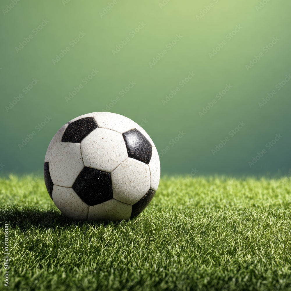 Fototapeta premium A soccer ball resting on a bed of lush green grass, perfect for sports or leisure scenes.