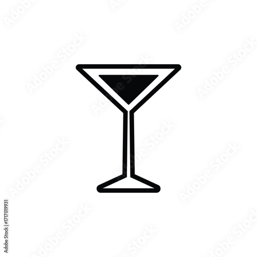 A simple black and white vector illustration of a martini glass, perfect for representing beverages, cocktails, and social occasions