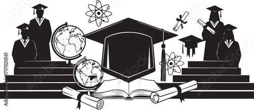 Graduation symbols graduation cap scrolls degrees symbols silhouette