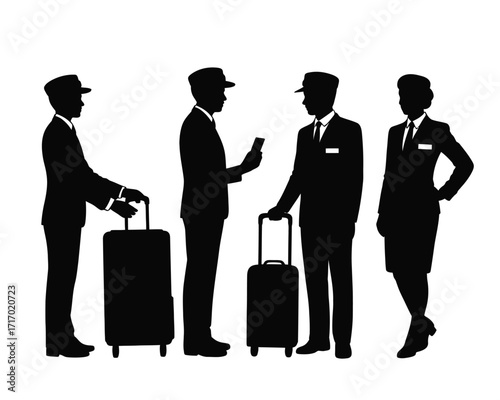 Airline crew figures with luggage silhouette airline staff
