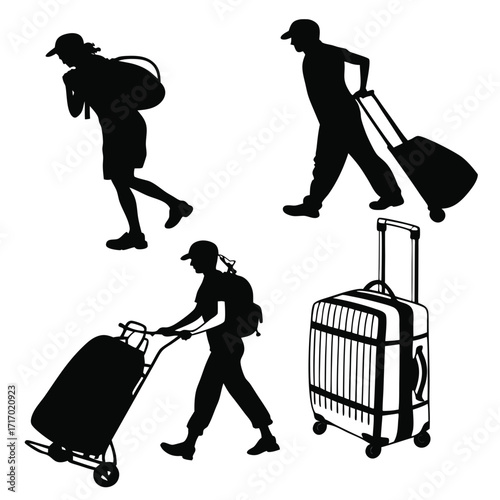 People with Travel Luggage Silhouettes traveler suitcase