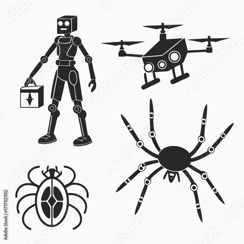 Robots, Drone and Insect Silhouettes android cyborg