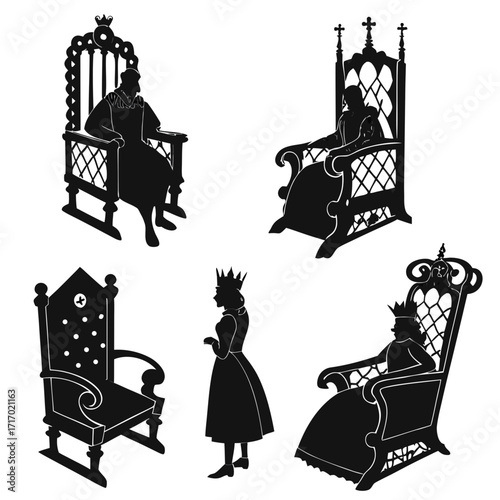 Royal Silhouettes Of Kings Queens And Thrones monarchy