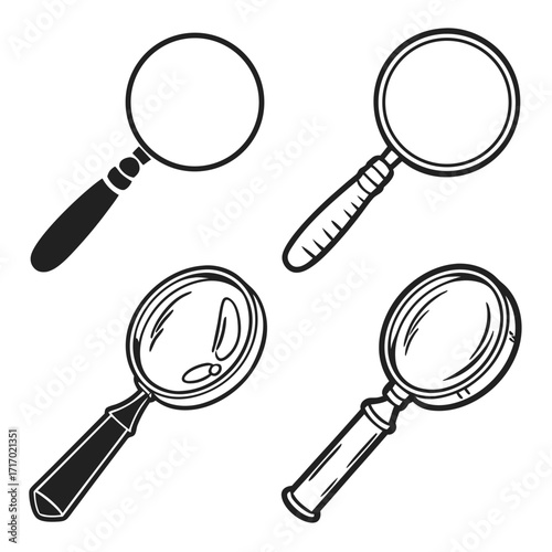 Set of Four Magnifying Glass Illustrations lens tool