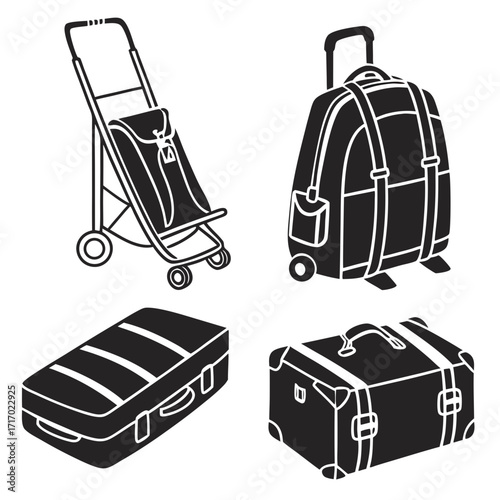 Travel Luggage Assortment Silhouettes suitcase backpack