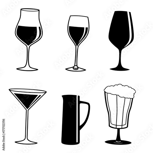 Variety of Beverage Glasses and Pitcher Silhouettes