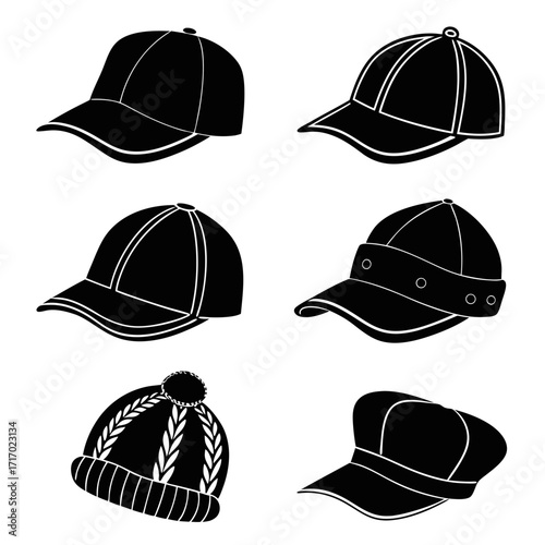 Variety of Black and White Caps and Hats baseball cap