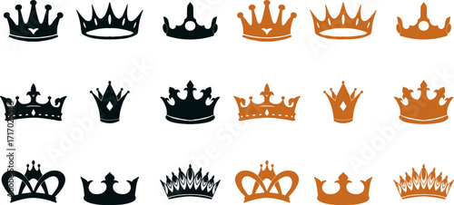 Crown Icon Set – Vector Illustrations of Ornate, Royal, and Decorative Crowns for Luxury, Heraldry, and Graphic Design Projects