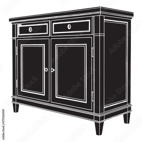 Black console cabinet Silhouette Vector, High Quality Illustration on White Background
