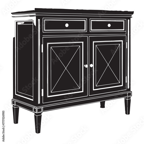 Black console cabinet Silhouette Vector, High Quality Illustration on White Background
