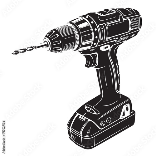 Black ordless drill Silhouette Vector, High Quality Illustration on White Background