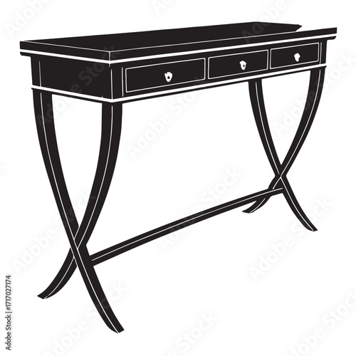 Black console table for entryway Silhouette Vector, High Quality Illustration on White Background