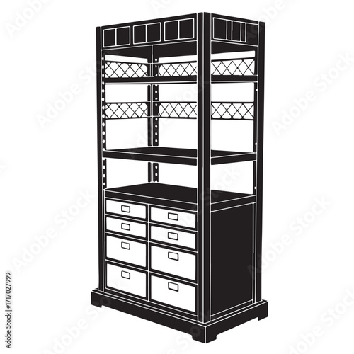 Black corner storage rack Silhouette Vector, High Quality Illustration on White Background