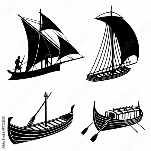 Ancient Sailing Vessels Silhouette Collection ship