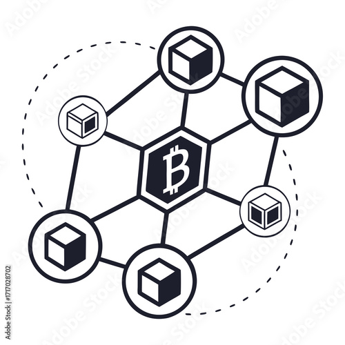 Bitcoin blockchain network with connected cubes connection