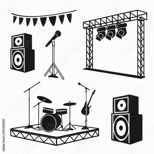 Concert Stage Setup With Instruments And Speakers music
