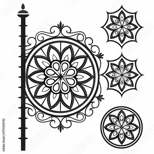 Decorative Post with Mandalas and Ornaments pattern