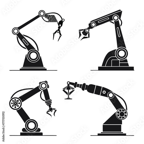 Diverse Robotic Arms Silhouettes with Grippers robot arm