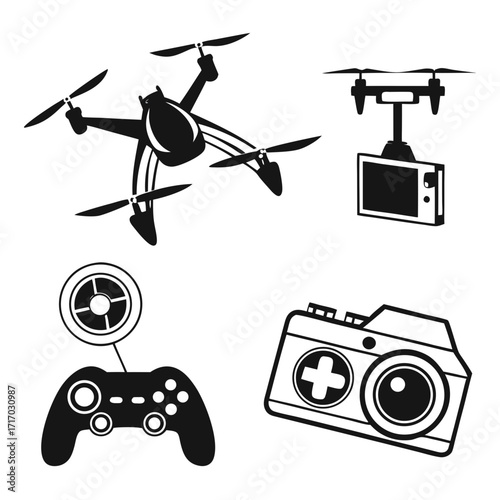 Drone and Camera Equipment Icons quadcopter controller