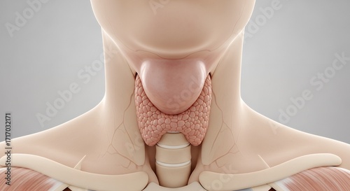 Medical Illustration of Human Thyroid and Parathyroid Glands in Neck