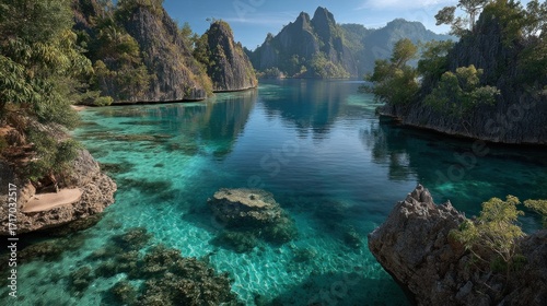 Astonishing turquoise water of Coron lagoons, Palawan, Philippines landscape