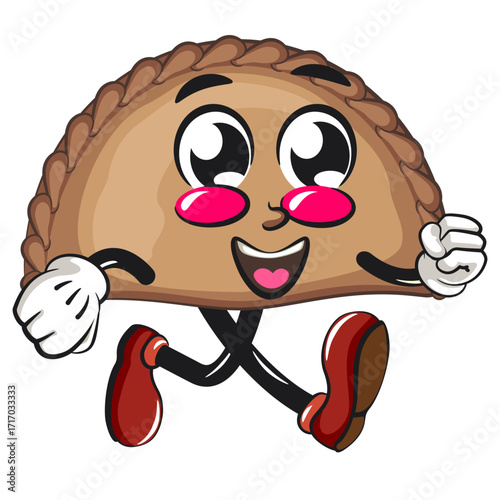 cute empanada mascot character vector illustration walking, work of hand drawn