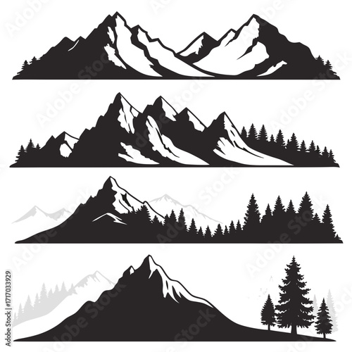 Mountain Range Silhouettes with Pine Trees mountains