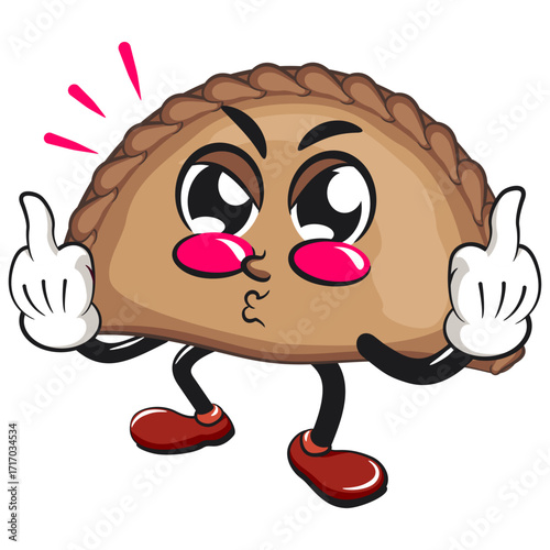 cute empanada mascot character vector illustration raising two middle finge, work of hand drawn