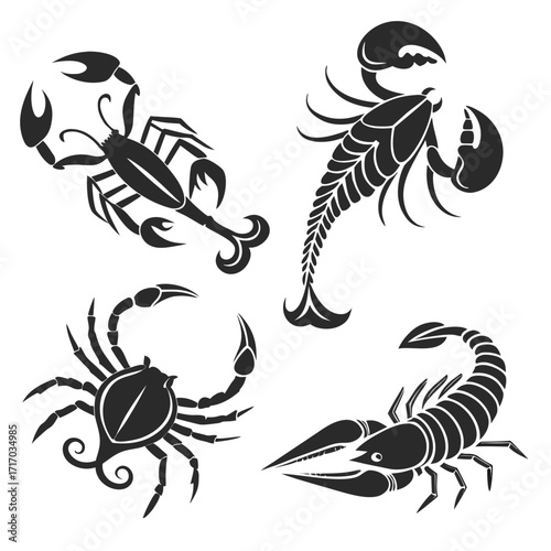 Scorpion and crayfish silhouettes Keywords: scorpion, crayfish, lobster, crustacean, silhouette