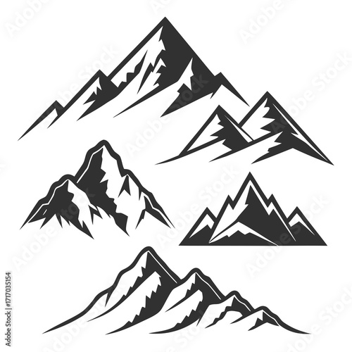 Set of stylized mountain peaks mountains summit