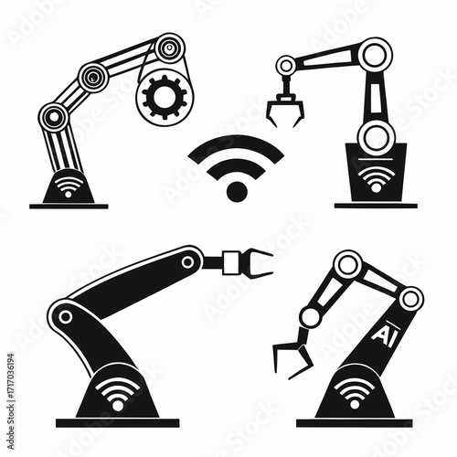 Smart Robotic Arms with AI and Wi Fi Symbols automation
