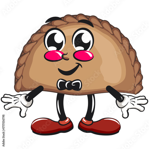 cute empanada mascot character vector illustration wearing a bow tie and feeling cool, work of hand drawn
